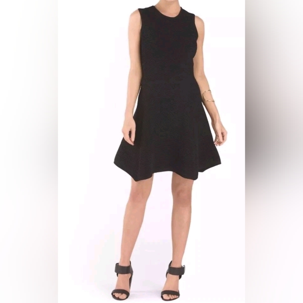 Torn By Ronny Kobo Fit & Flare Ribbed Textured Skater Dress Black -S-